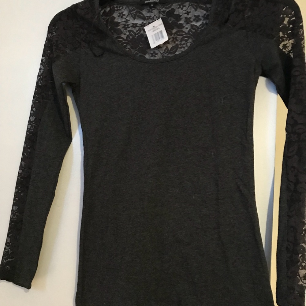 Smokey grey long sleeve lace top
